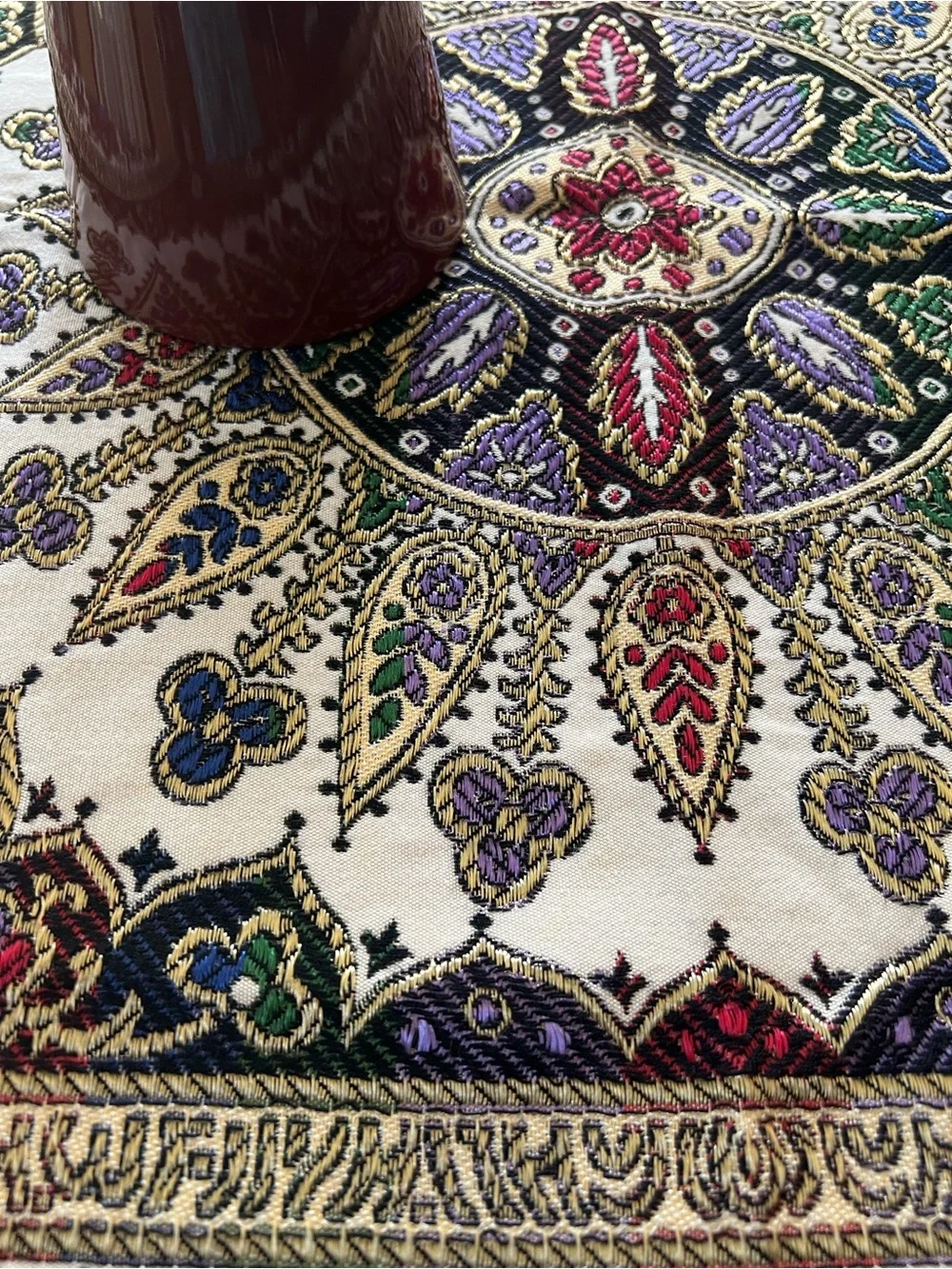 Moroccan Table Topper Floral with Fringe Tablecloth Accent Decor Multicolor 32”